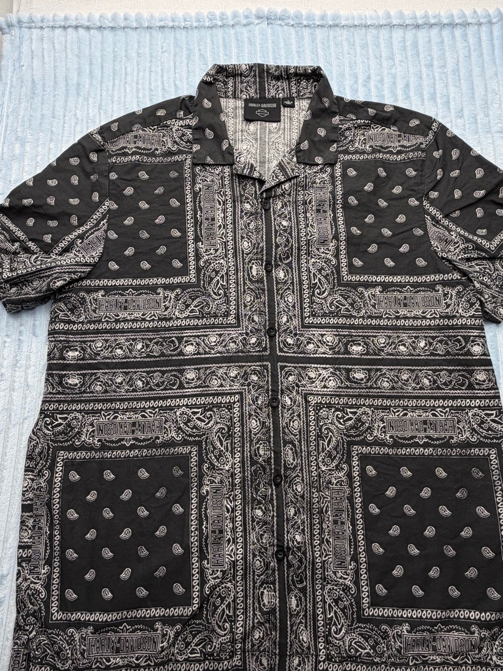 Harley-Davidson Black Bandana Print Short-Sleeve Button-Down Shirt